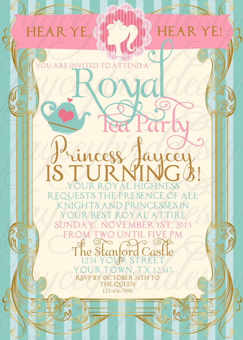 Princess Tea Party Birthday Invitation Royal Girl Invite Etsy