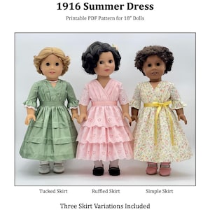 Patrón PDF de vestido de verano de 1916 diseñado para muñecas de 18 pulgadas