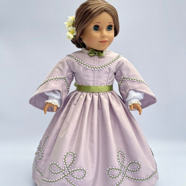 1860s Lilac Silk Day Dress for 18" Dolls