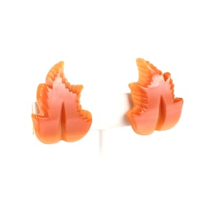 Vintage 60s Lucite Leaf Clip On Earrings: Orange & Yellow