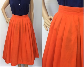 1950s Orange Pleated Skirt - Size Small - Vintage