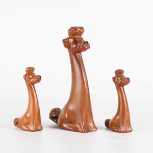 Vintage 1950s Brown Rhinestone Eyes Brown Plastic Kitsch Poodles  | Mom Poodles with Puppies | Set of 3 | Retro Shelf Knick Knacks Decor