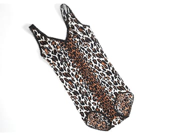 Vintage 70s Animal Print Bodysuit - Vanity Fair Lace Trim XS