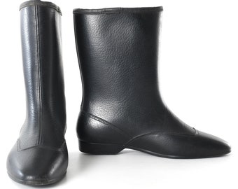 Vintage 1960s Size 8 Black Go Go Lined Winter Boots | True Vintage 60s Snow Shoes
