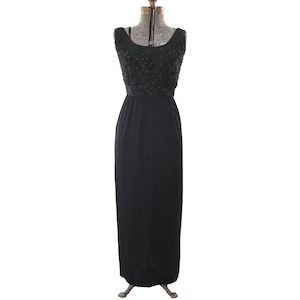 Vintage 1960s Small Black Beaded Silk Chiffon Sleeveless Evening Gown | by Lee Claire