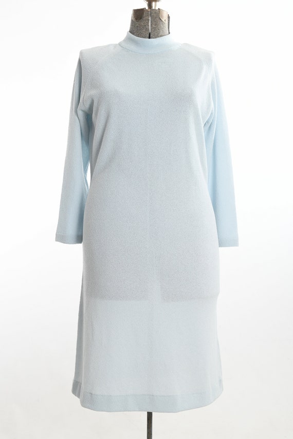 Vintage 1960s XL Early 70s Pale Blue Sweater Dres… - image 9