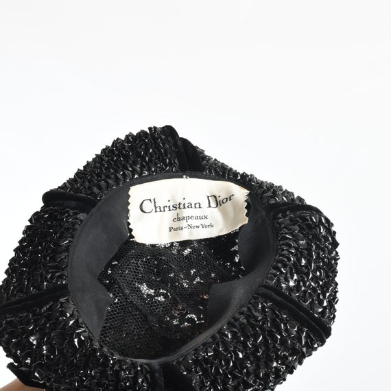 Vintage 1960s Black Straw Velvet Trim Split Brim … - image 8