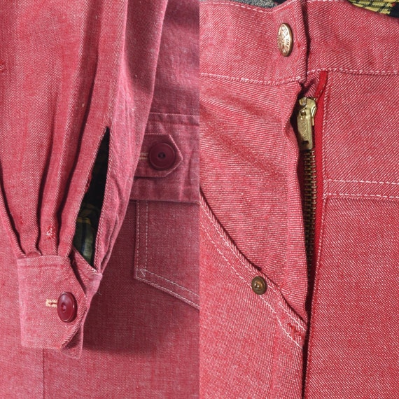 Vintage 1940s - 50s Large Rare Red Denim Jacket D… - image 7