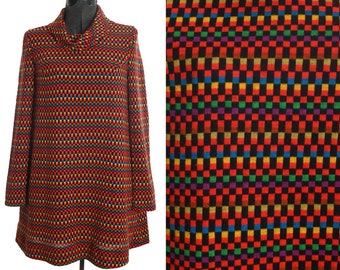 Vintage 1960s XS Rainbow Long Sleeve Geometric Mini Tent Dress | True Vintage 60s Retro Rainbow Psychedelic Dress