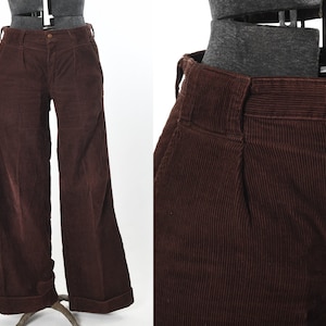 1970s Vintage Large Brown Corduroy Flare Pants: Wide Leg Unisex