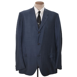 Vintage 1960s Hickey Freeman Blue Sharkskin Sports Jacket (44L)