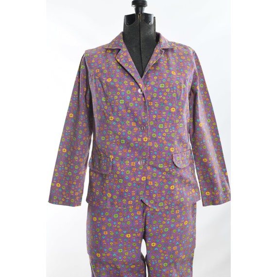 Vintage 1960s XS Purple Floral Flower Power Mod P… - image 3