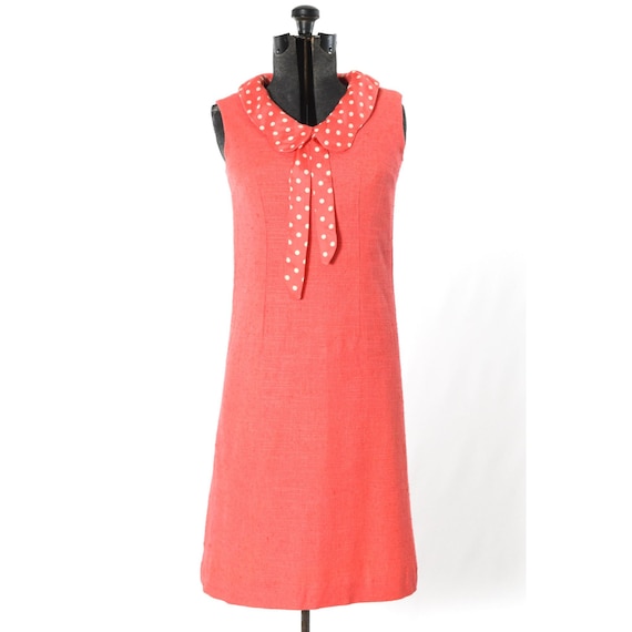 Vintage 1960s XS Pink Polka Dot Sleeveless Midi D… - image 2