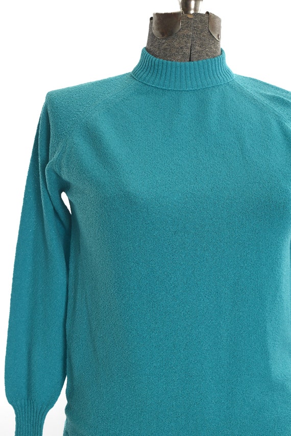 Vintage 1960s Medium Blue Turquoise Knit Long Sle… - image 3