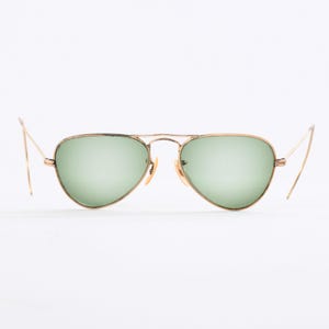 Vintage 1940s Gold Filled Green Lens Aviator Glasses | True Vintage 40s WWII Prescription Sunglasses