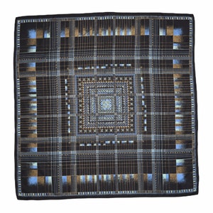 Vintage 1970s Black Gold Blue Geometric Arrows Square Scarf | by Specialty House | True Vintage 70s Hair Neck Scarf