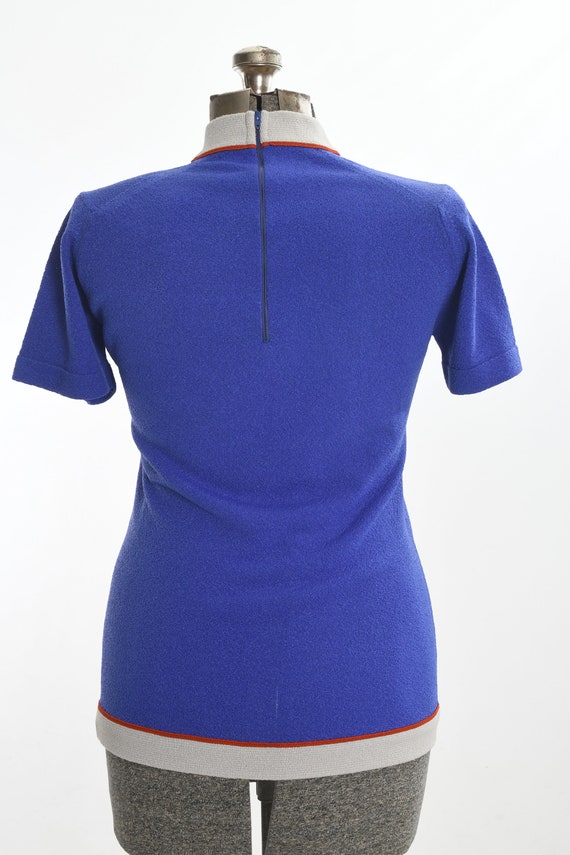 Vintage 1960s Medium Large Violet Blue Knit Short… - image 7