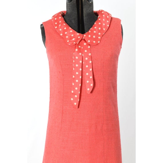 Vintage 1960s XS Pink Polka Dot Sleeveless Midi D… - image 3