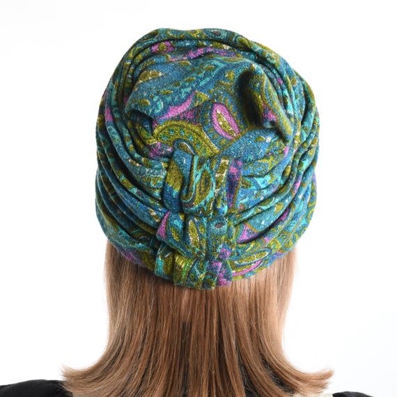 Vintage 1960s Blue Green Purple Wool Turban Hat  … - image 5