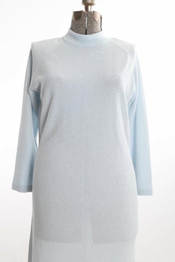 Vintage 1960s XL Early 70s Pale Blue Sweater Dres… - image 4