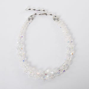 Vintage 1950s Clear Iridescent Aurora Borealis 2 Strand Crystal Beaded Necklace