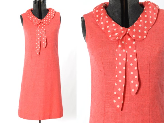 Vintage 1960s XS Pink Polka Dot Sleeveless Midi D… - image 1