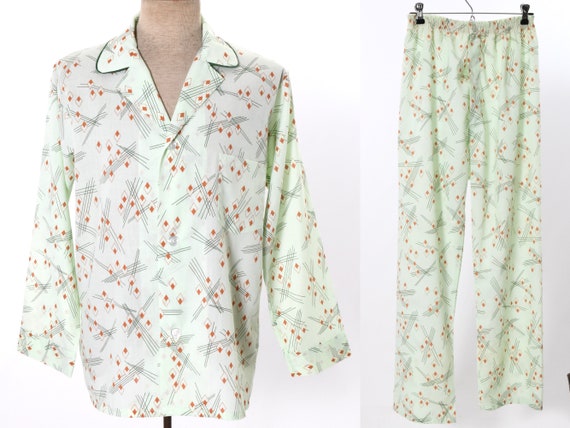 Vintage 1960s Small Green MCM Atomic Mens Pajamas… - image 1