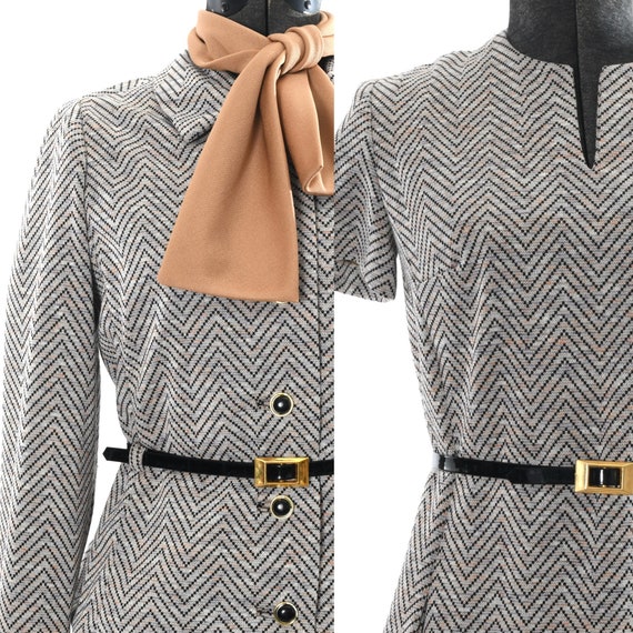 Vintage 1970s XS Chevron Jacket Dress Suit Set   … - image 6