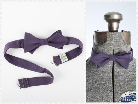 1980s Bow Tie | Vintage 80s Purple Adjustable Bow… - image 1