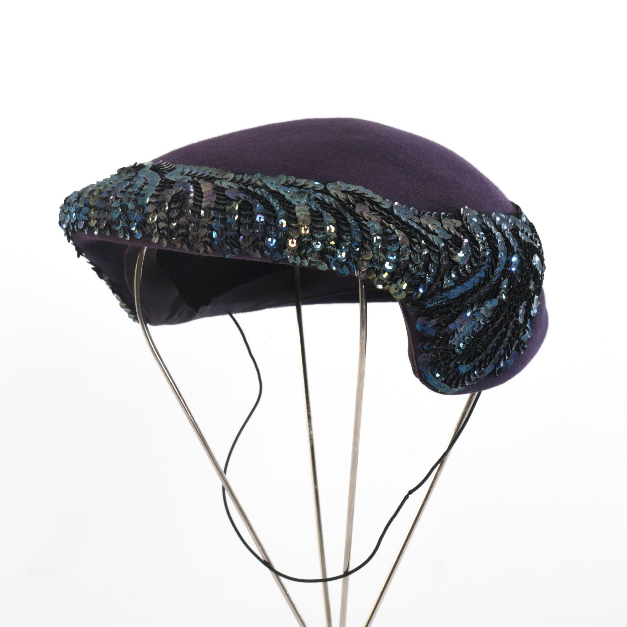 FESTIVE 1950s\' COCKTAIL HAT COVERED IN IRIDESCENT SEQUINS & BEADS Vintage 1950s Cocktail Hat Beaded w Pearls and Rhinestones  main image 2
