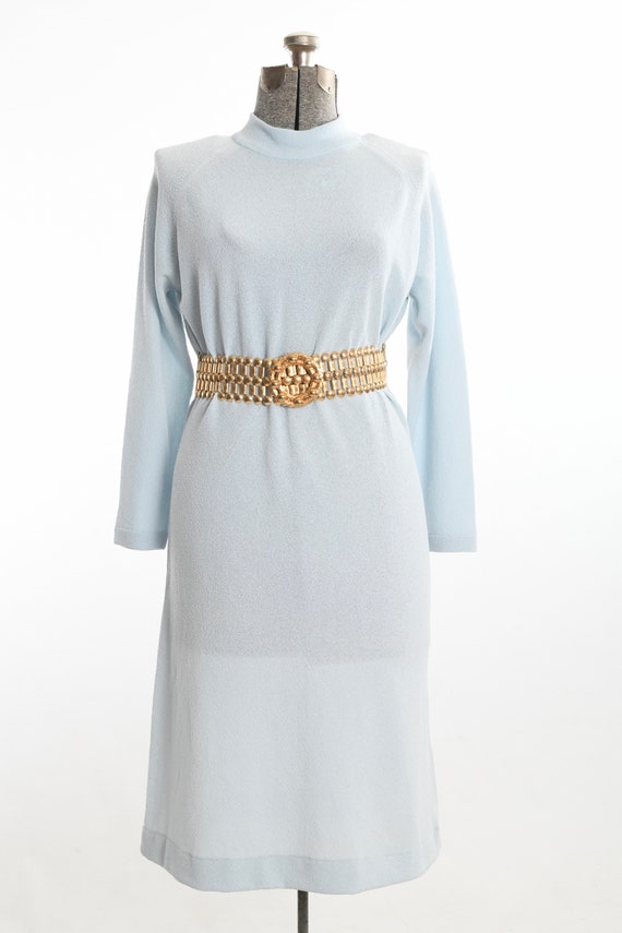 Vintage 1960s XL Early 70s Pale Blue Sweater Dres… - image 2