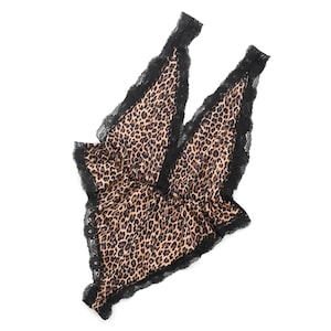 Vintage 80s Leopard Print Teddy Lingerie: Black Lace Trim, Medium