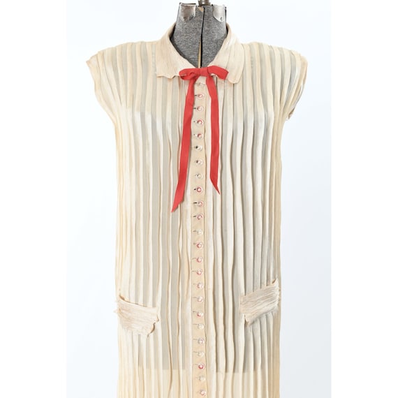 Vintage 1920s Medium Cream Vertical Ribbon Silk C… - image 3