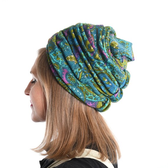 Vintage 1960s Blue Green Purple Wool Turban Hat  … - image 4