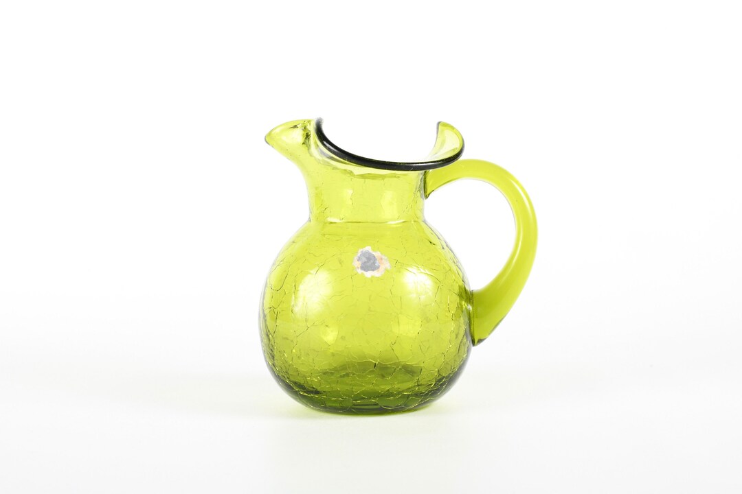Vintage 1960s Small Green Crackle Glass Pitcher by Rainbow Glass ...