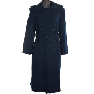 Vintage 70s Wool Princess Coat: Navy Blue Military Style, XS