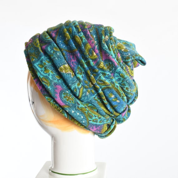 Vintage 1960s Blue Green Purple Wool Turban Hat  … - image 10