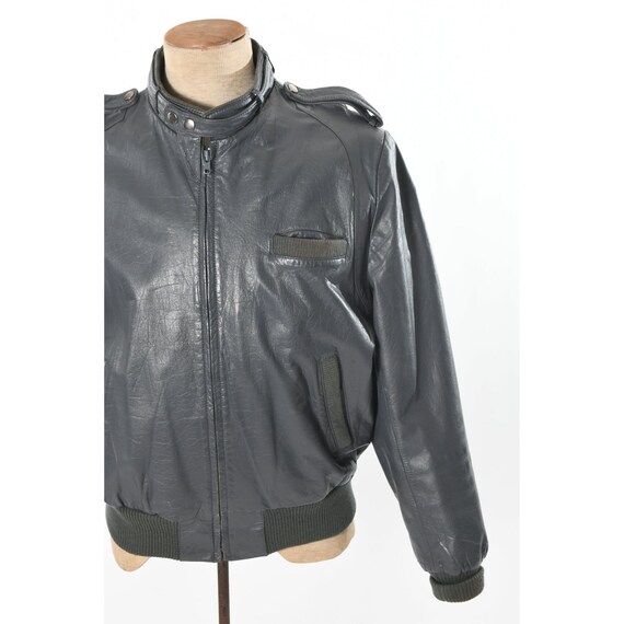 Vintage 1980s Large Gray Leather Bomber Jacket | by Peter Jon Et 