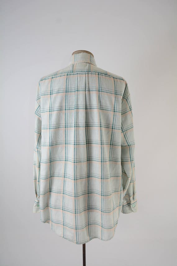 Early 1970s Mens Button Down Shirt - Green and Pe… - image 6