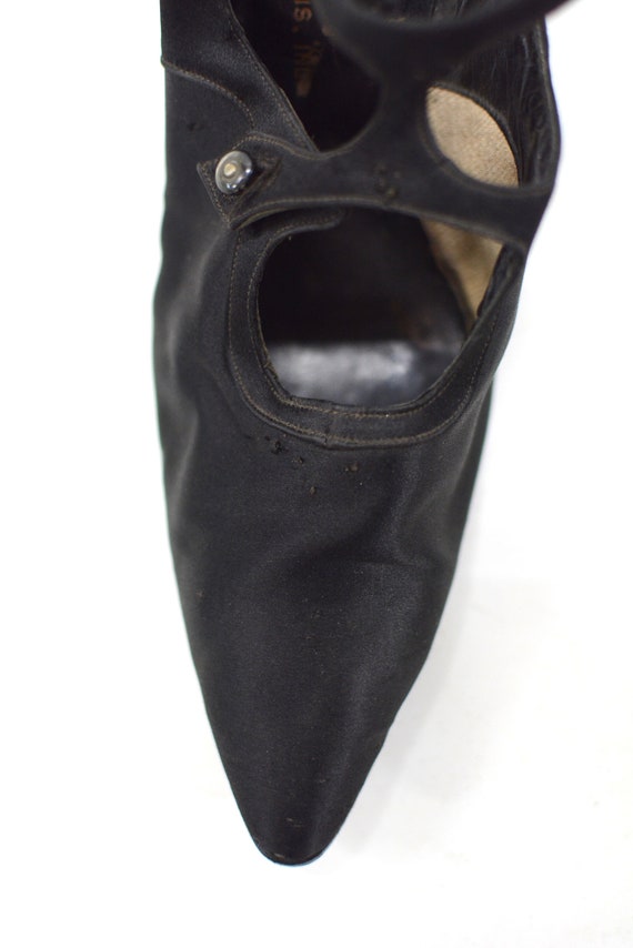 Antique 1910s Black Silk Satin Shoes | Size 6.5 E… - image 7