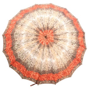 Vintage 60s Orange Roses Print Umbrella - Made in Japan
