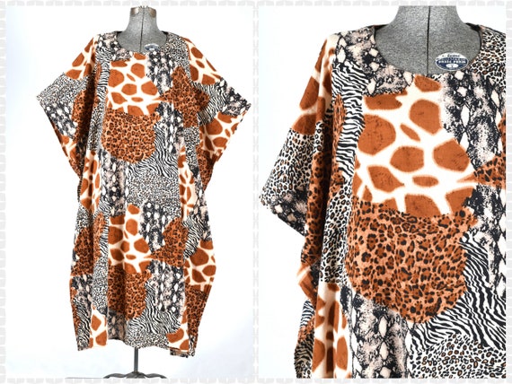 1990s Animal Print Kaftan | Vintage 90s Lounge Dr… - image 1