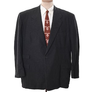 Vintage 1950s Wool Sports Jacket: Charcoal Gray XXL Patch Pocket