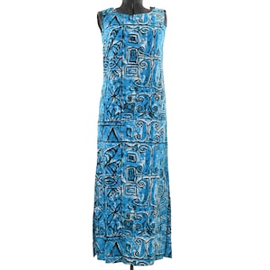 Vintage 60s Hawaiian Maxi Dress: Blue Tahitian Print, XS, Never Worn