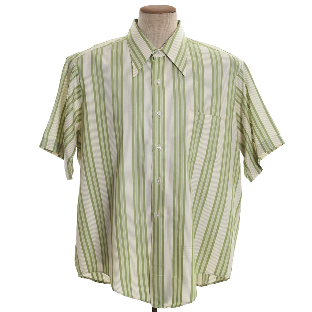 1970's Vintage Deadstock White and Green Spotty Button Up Shirt