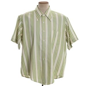 1970年代ヴィンテージ グリーンストライプ 半袖ボタンダウンシャツ | 17.5 2XL | ハンプシャーハウス ヴァンヒューゼン