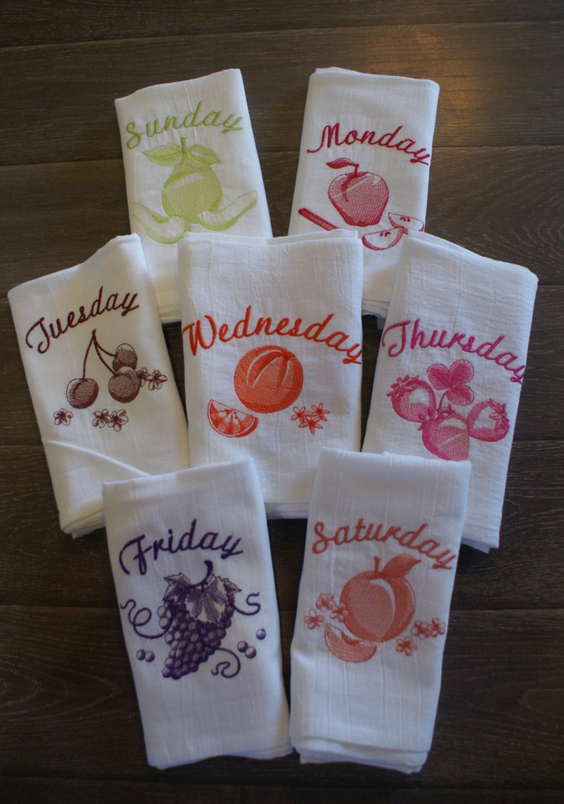 Fruit days of the Week Dish Towels set of 7 Made to Order Etsy