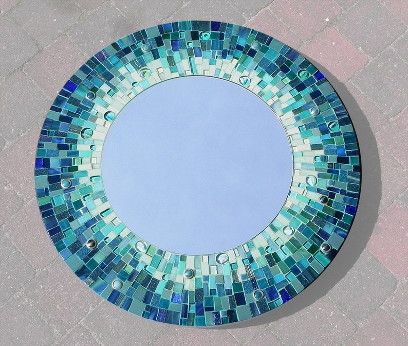 Mosaic Art Mosaic Mirror Turquoise Round Wall Etsy