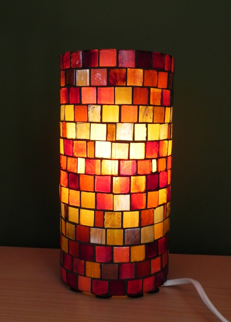 Romantic Stained Glass Mosaic Accent Table Lamp in Warm Etsy
