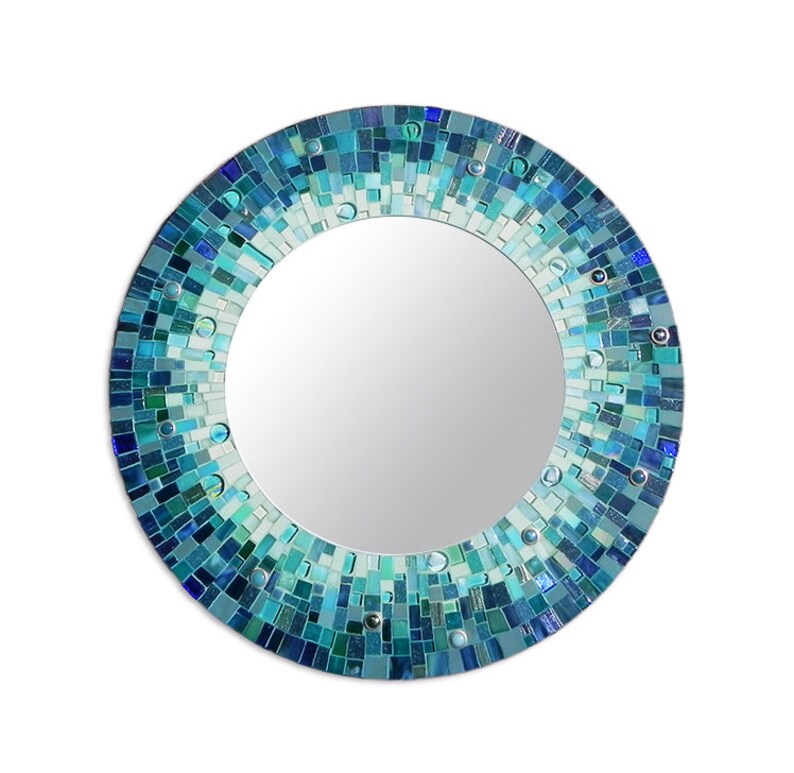 Mosaic Art Mosaic Mirror Turquoise Round Wall Etsy